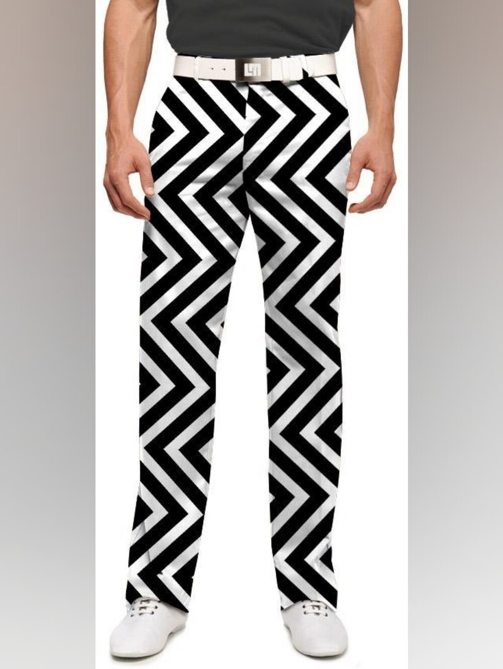 Loudmouth Golf Daktari Chevron Pants Black & White Men's Size 34x32 Retro Art